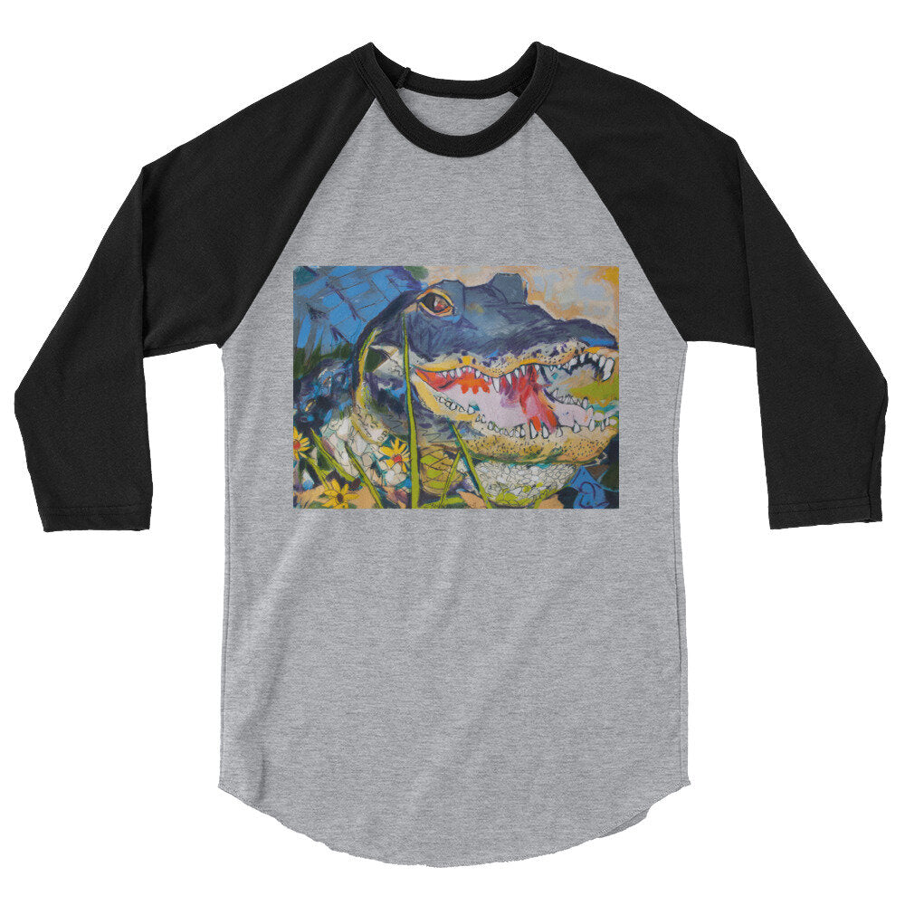 Gator with Wildflowers 3/4 sleeve raglan shirt