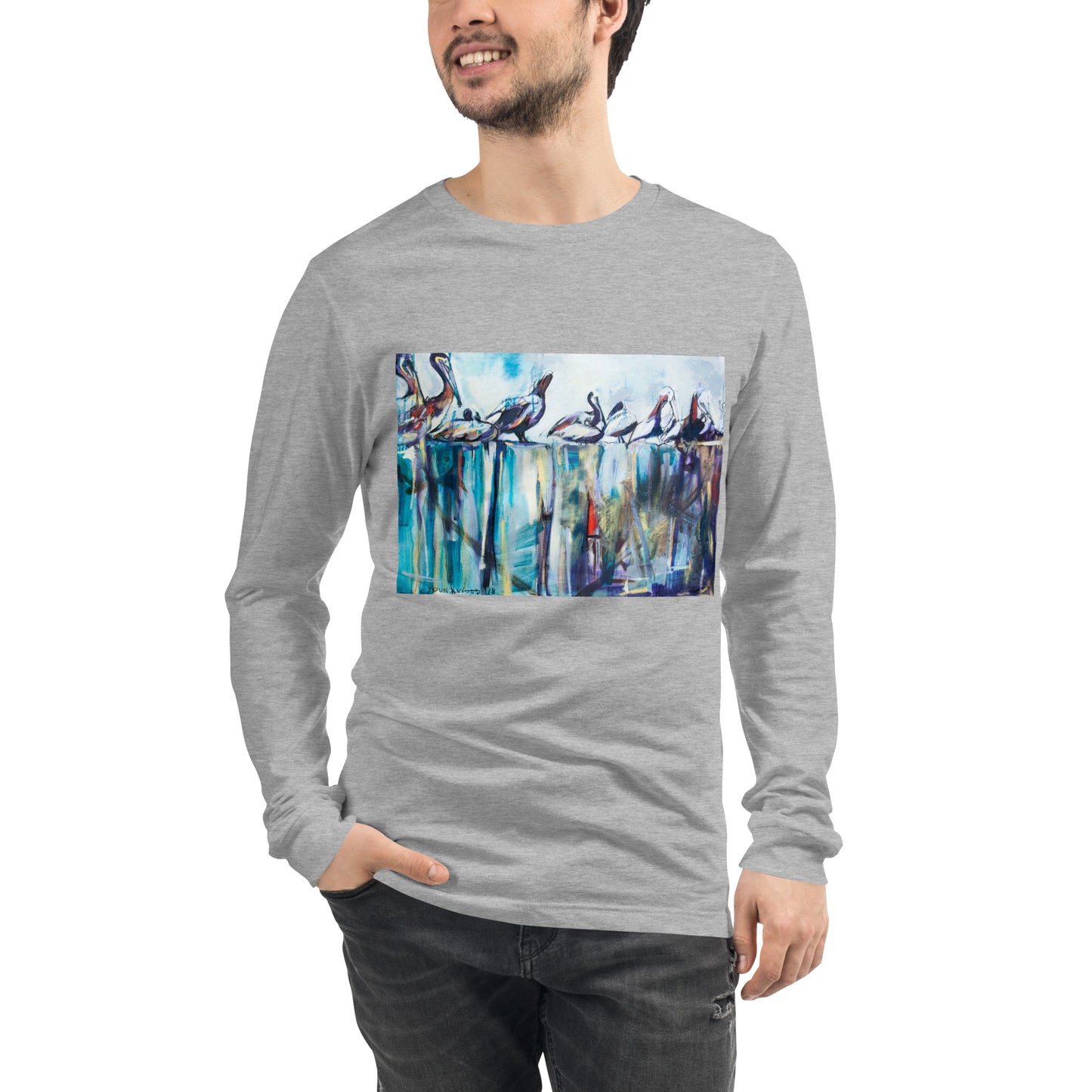Bold Pelicans on the Pier Unisex Long Sleeve Tee