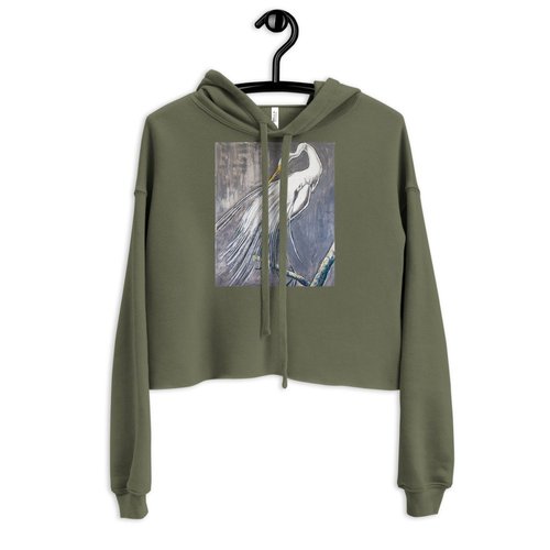 Great White Egret on a Limb Crop Hoodie