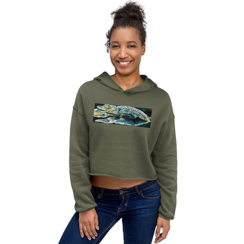 Psychedelic Gator with Reflection Crop Hoodie
