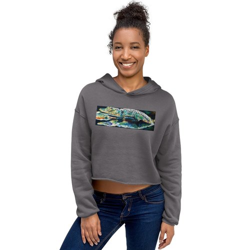Psychedelic Gator with Reflection Crop Hoodie