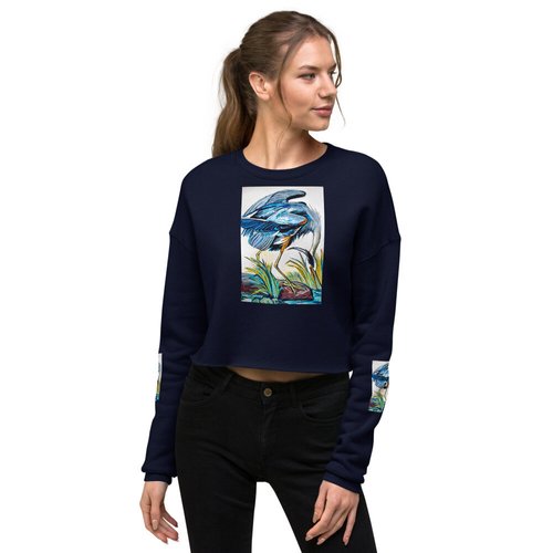 Blue Heron Catching Fish Crop Sweatshirt