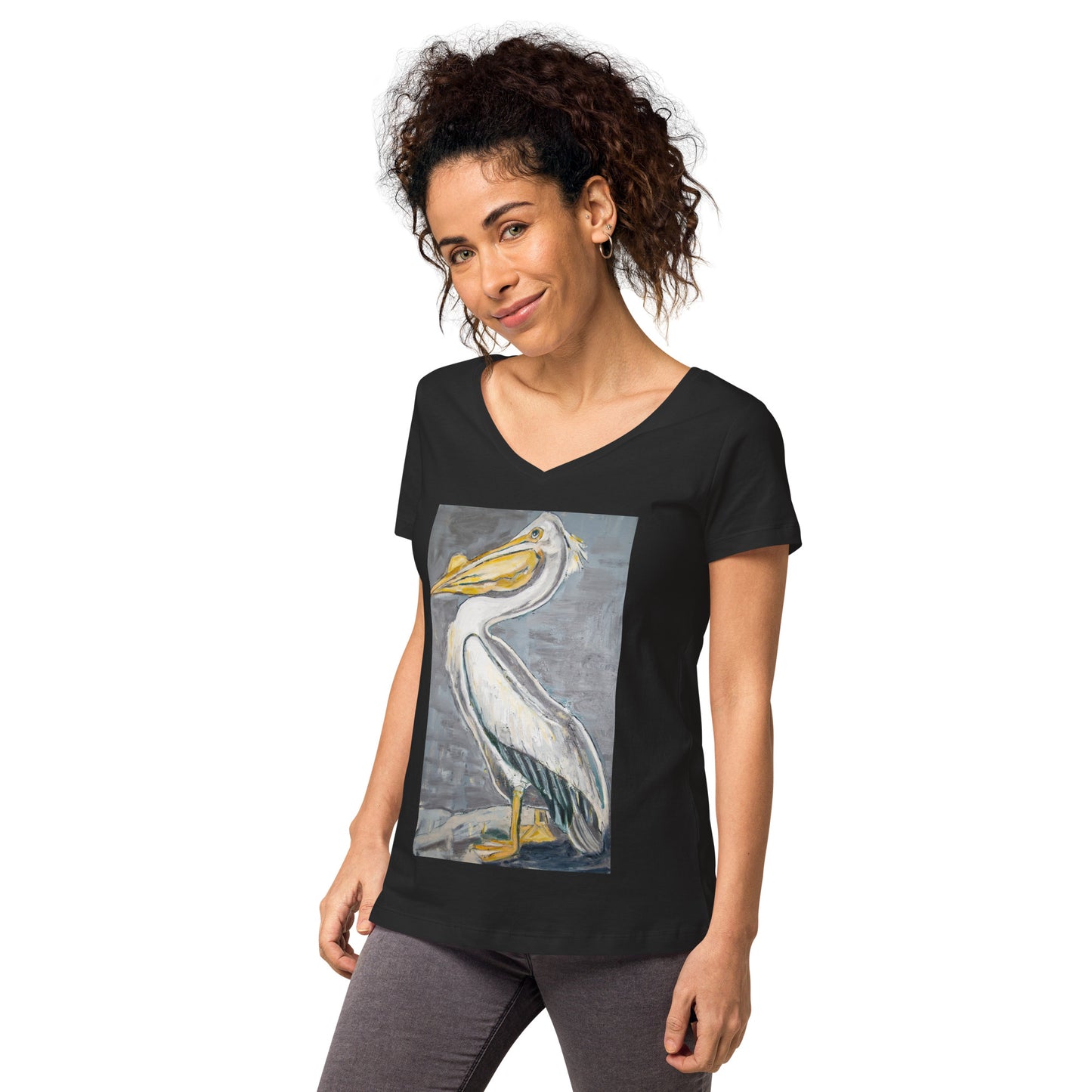 White Pelican with Metallic Silver Women’s fitted v-neck t-shirt