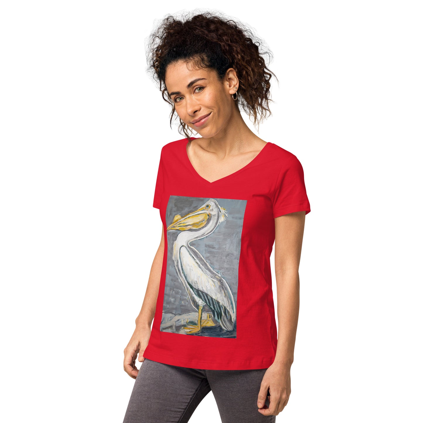 White Pelican with Metallic Silver Women’s fitted v-neck t-shirt