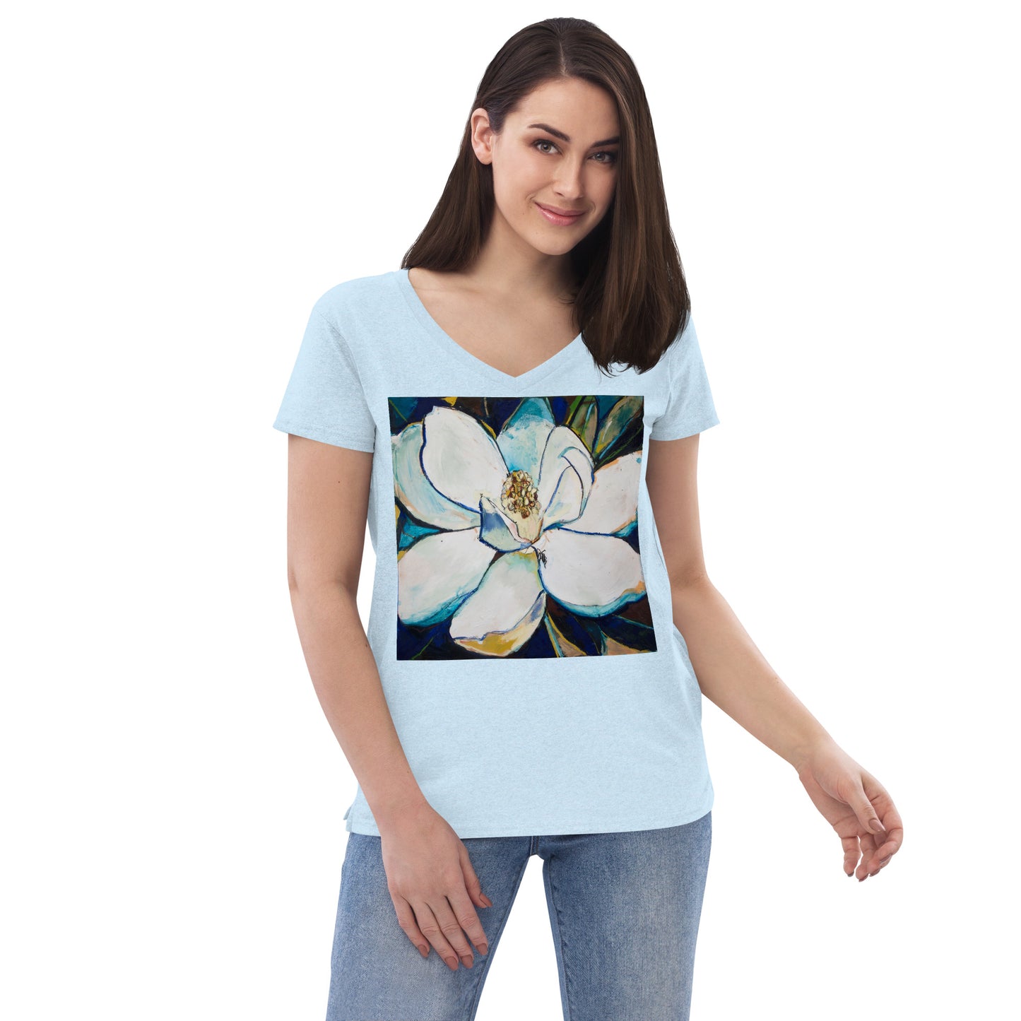 Indigo Magnolia Women’s recycled v-neck t-shirt