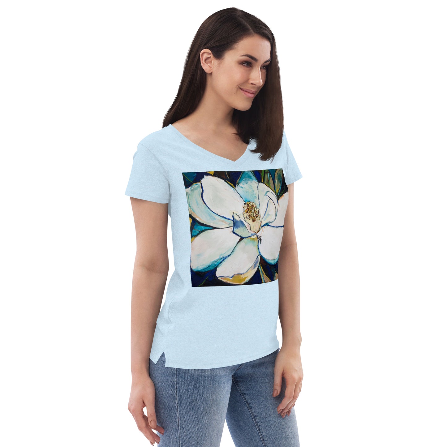 Indigo Magnolia Women’s recycled v-neck t-shirt