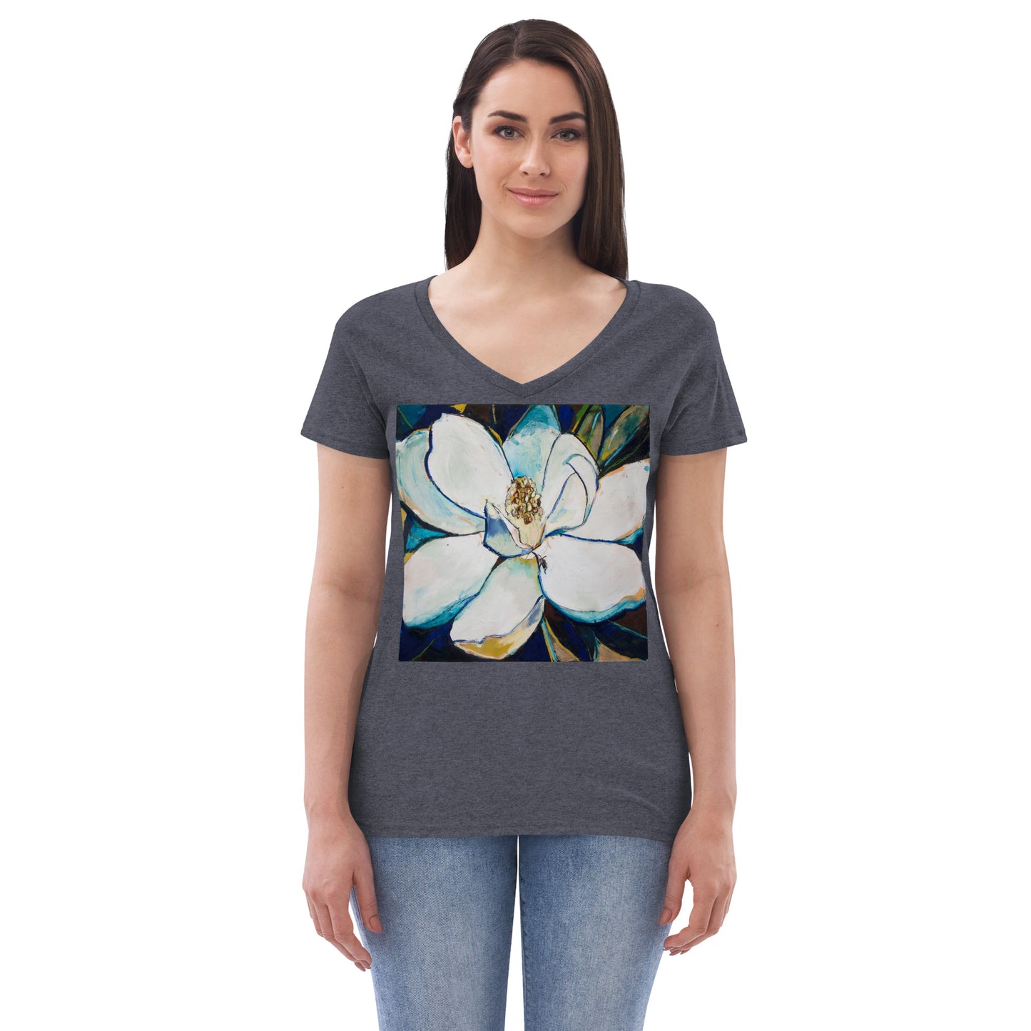 Indigo Magnolia Women’s recycled v-neck t-shirt