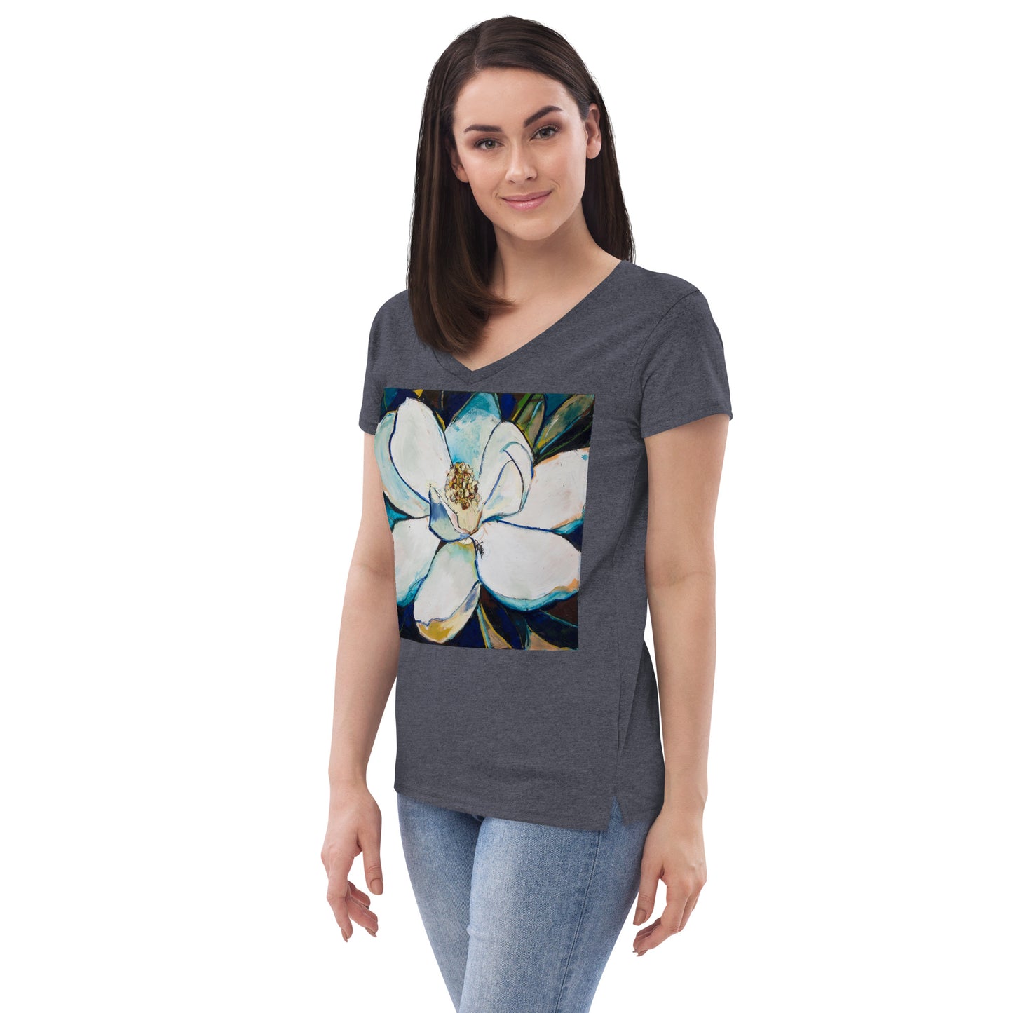 Indigo Magnolia Women’s recycled v-neck t-shirt
